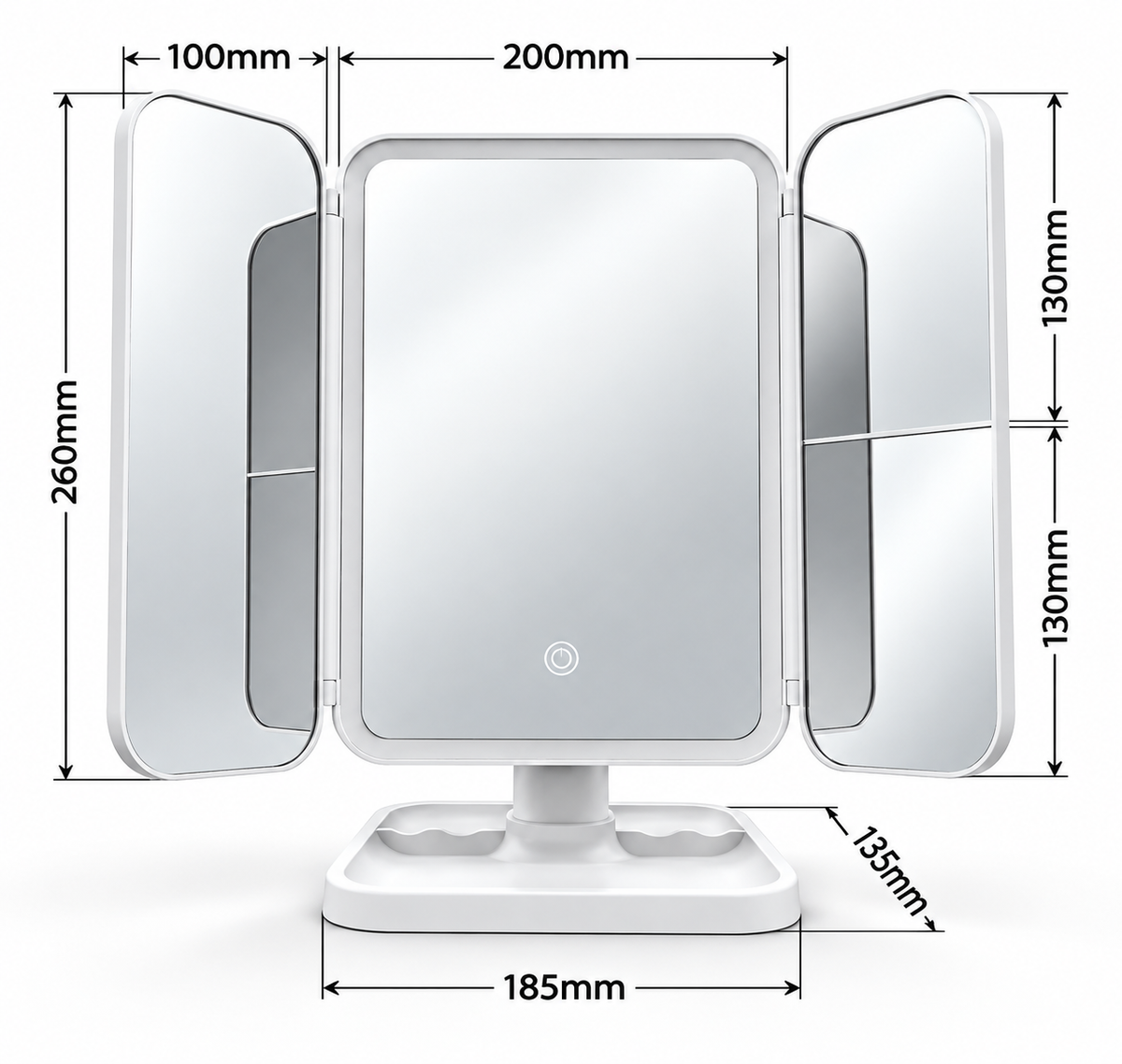 Miroir de maquillage tactile LED à 3 volets