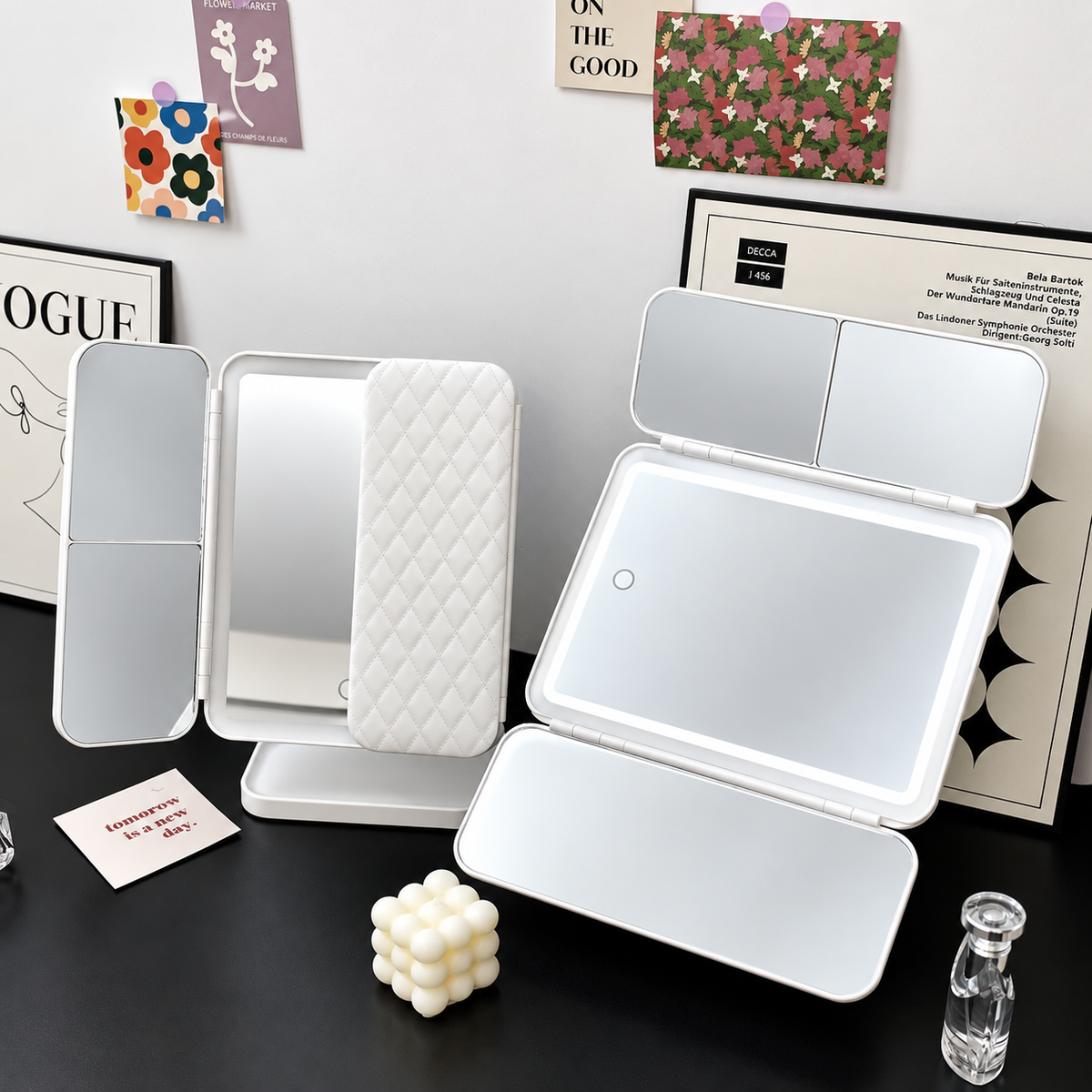 Miroir de maquillage tactile LED à 3 volets