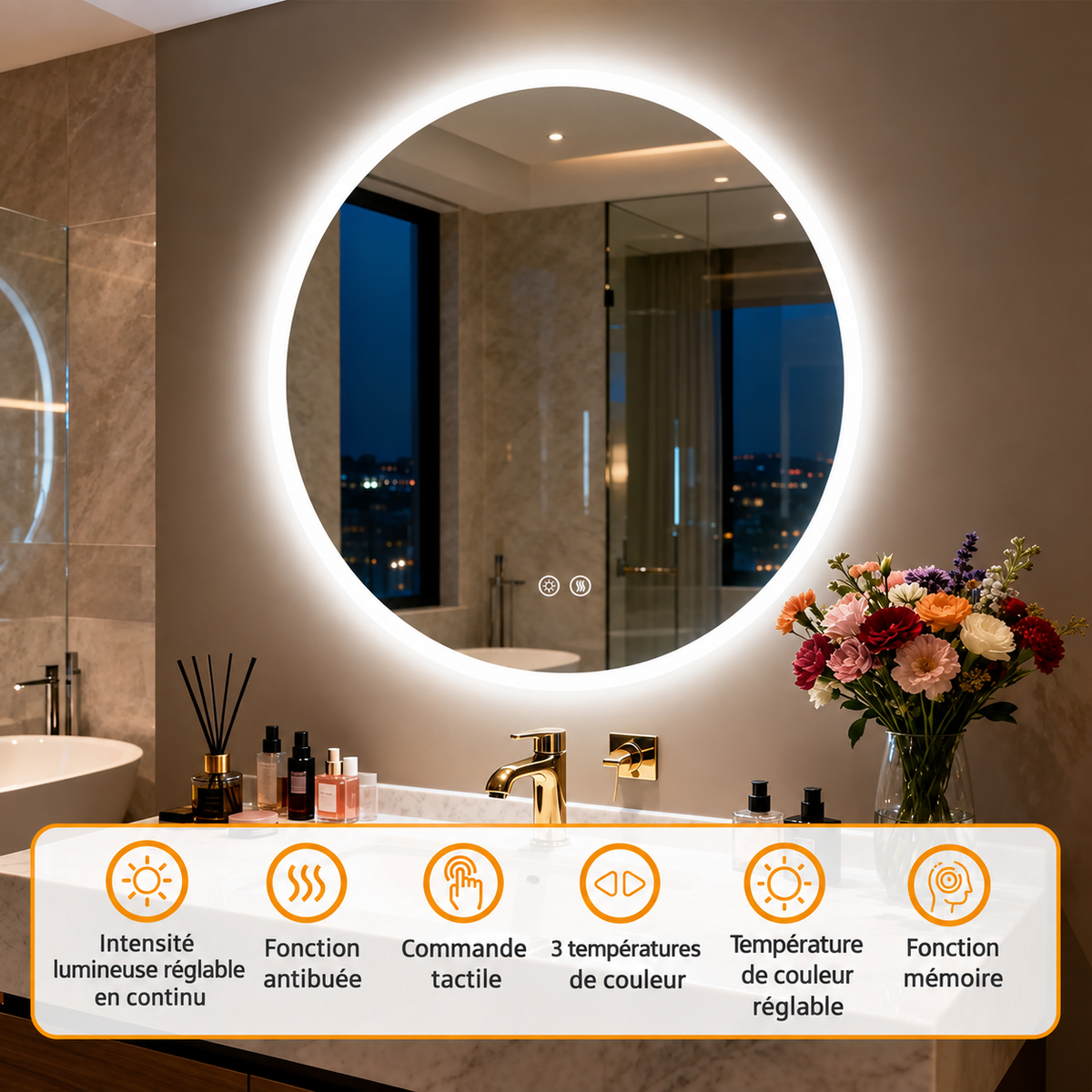 Miroir de salle de bain LED rond