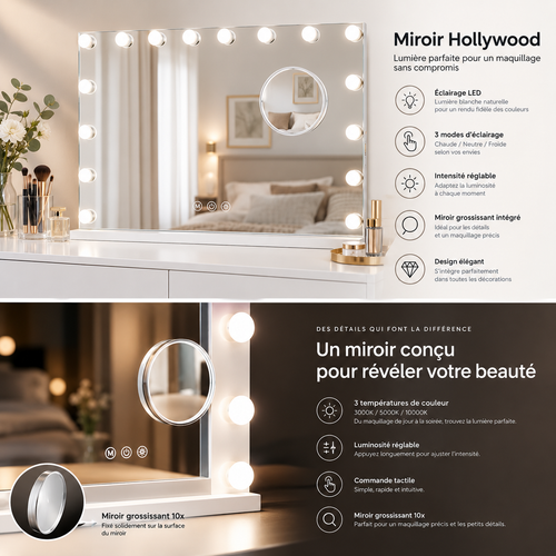 Miroir de coiffeuse Hollywood