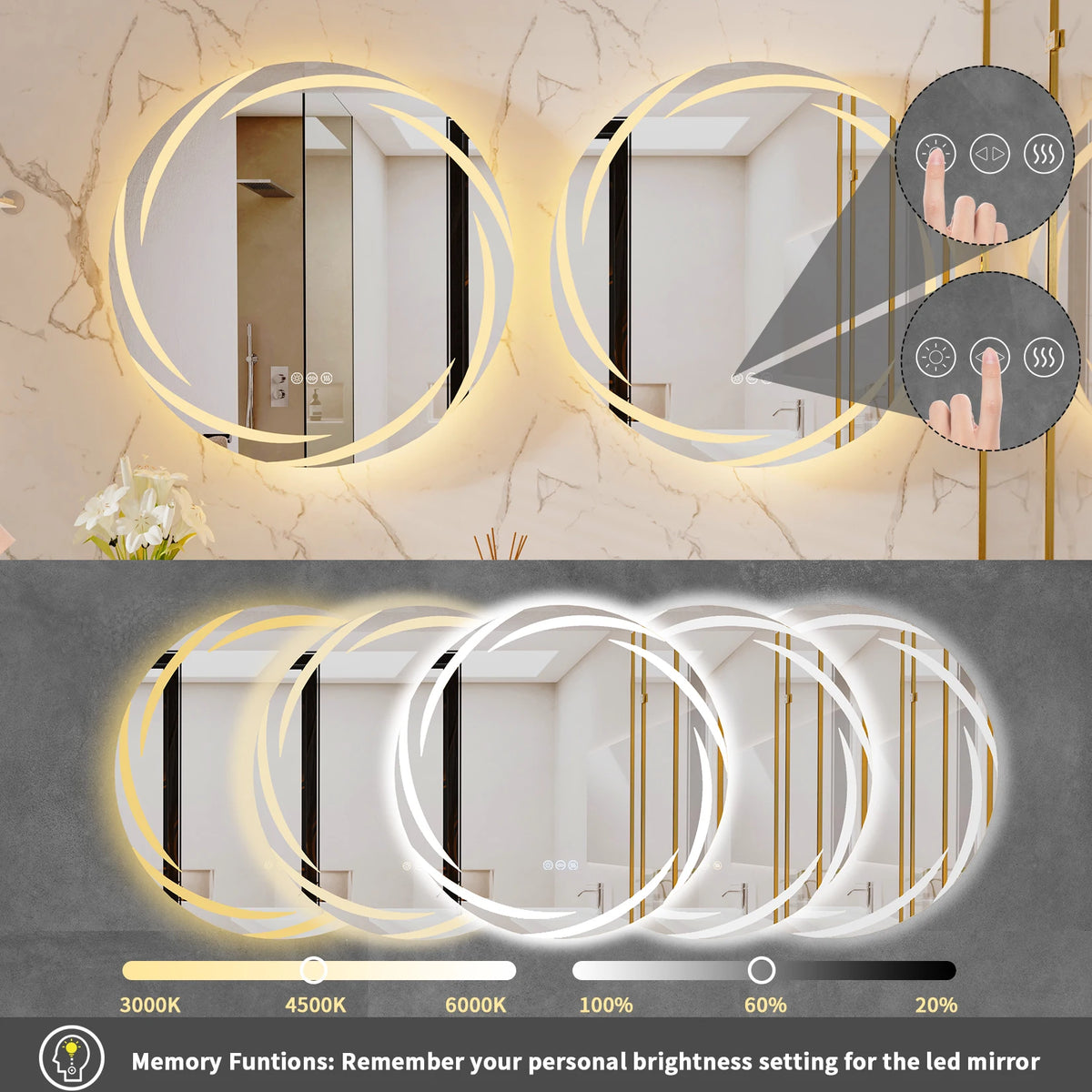 Miroir Spiral de salle de bain LED